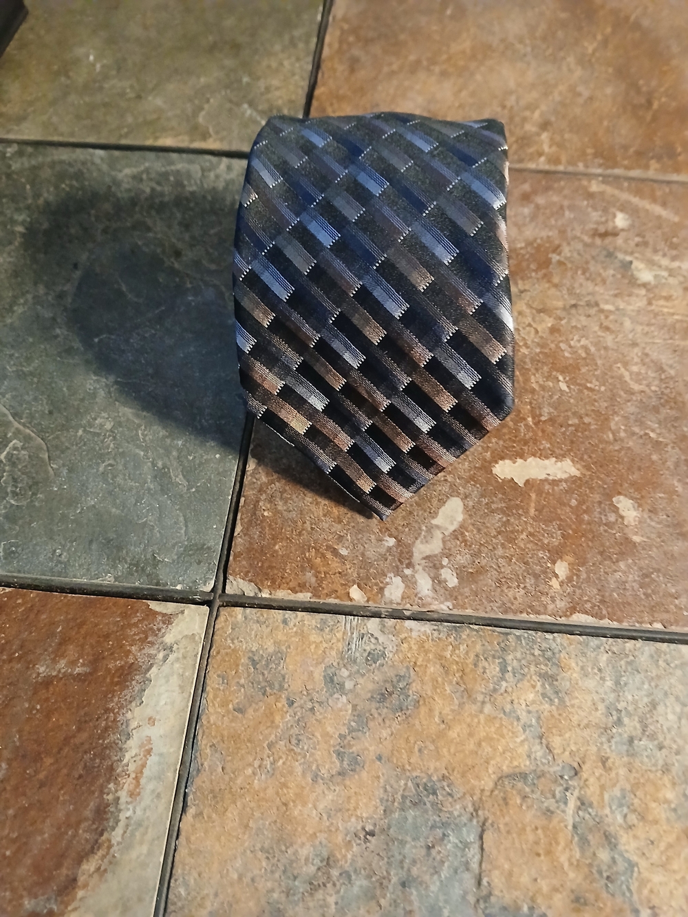 Men's Black and Brown Striped Silk Tie